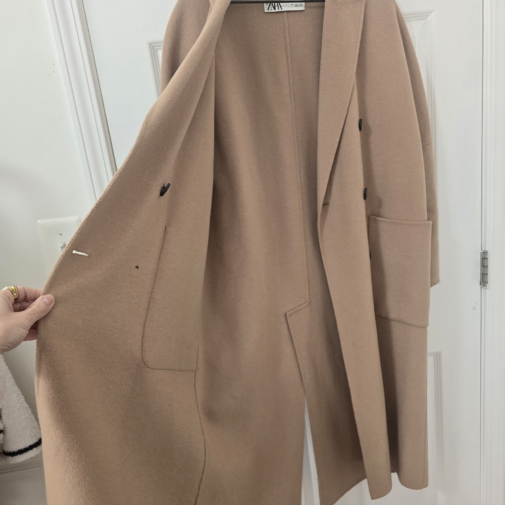 Zara Double Breasted Oversized Camel Coat Size L - Picture 6 of 8